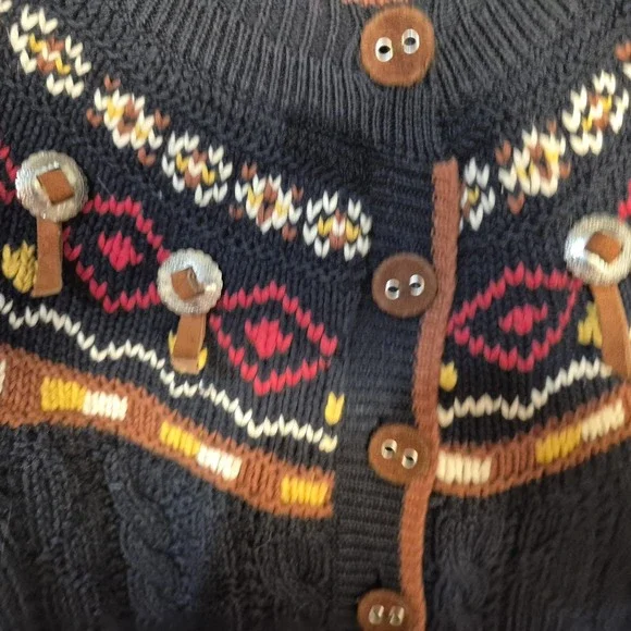 Vintage Chaussport Women Large Chunky Knit Cardigan Sweater Fair Isle Cable - Picture 5 of 9